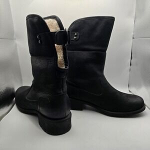 UGG Aldon Black Shearling Lined Leather Mid Calf Boots Women's US 5.5 1017496